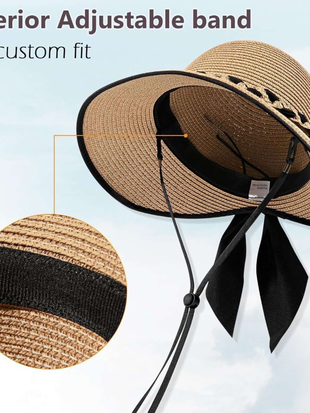 Women's Beach Sun Straw HatsUPF 50+ UV Sun Protection Wide Brim Deep Khaki - Picture 6 of 6
